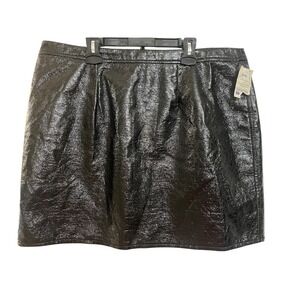 Black Faux Leather Mini Skirt Zipper Front Belt Loops Size Medium